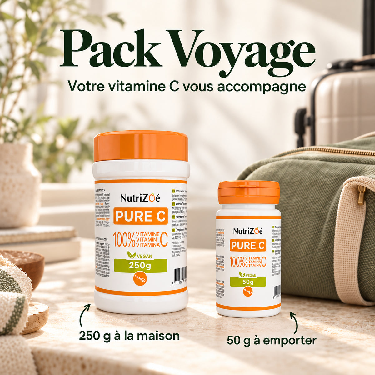 Pack Voyage vitamine C en poudre (pot 250 g + pot 50 g)