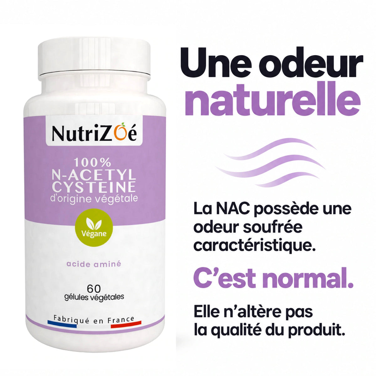 NutriZoé N-acetyl cysteine capsules. The natural sulphurous smell of NAC.