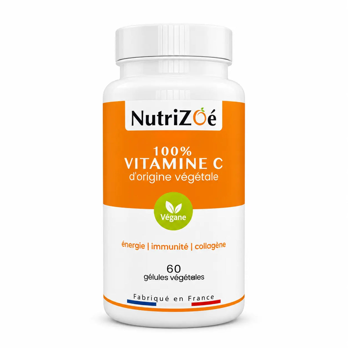NutriZoé Vitamine C 500 mg — flacon de 60 gélules végétales sur fond blanc