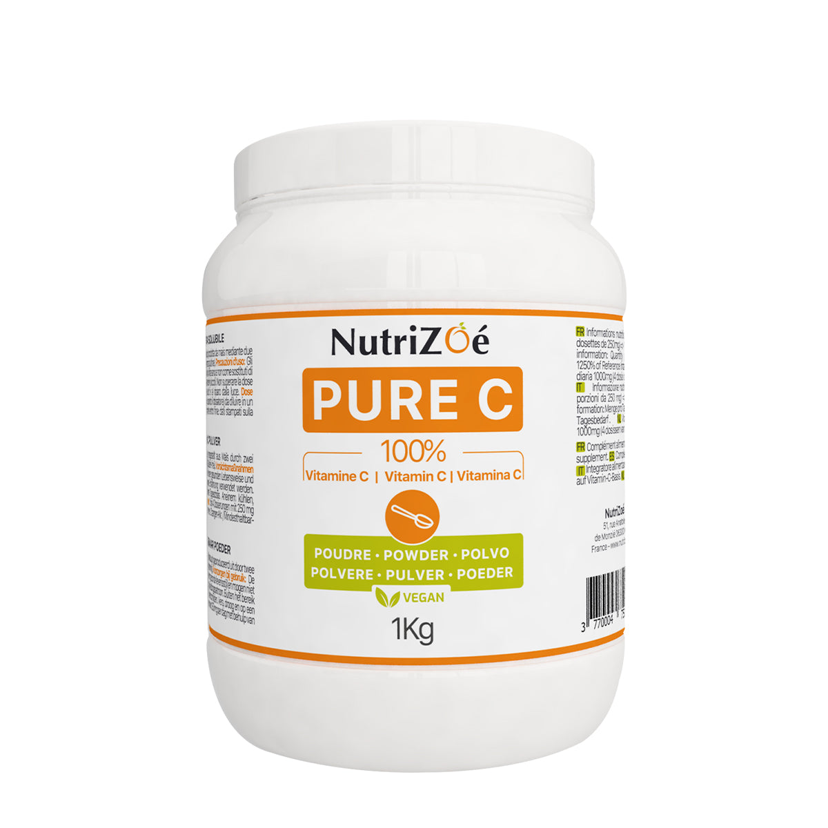 Vitamine C d'origine végetale | poudre extrasoluble | Format 1kg | Nutrizoé
