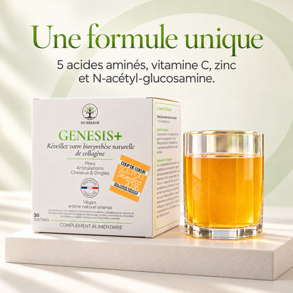GENESIS+: a unique formula with five amino acids, vitamin C, zinc and N-acetylglucosamine.