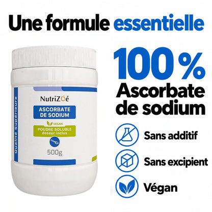 NutriZoé sodium ascorbate powder. Product composition and purity.