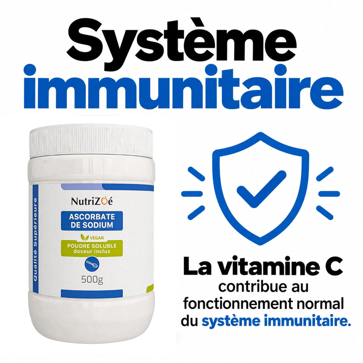 NutriZoé sodium ascorbate powder. Vitamin C contributes to the normal function of the immune system.