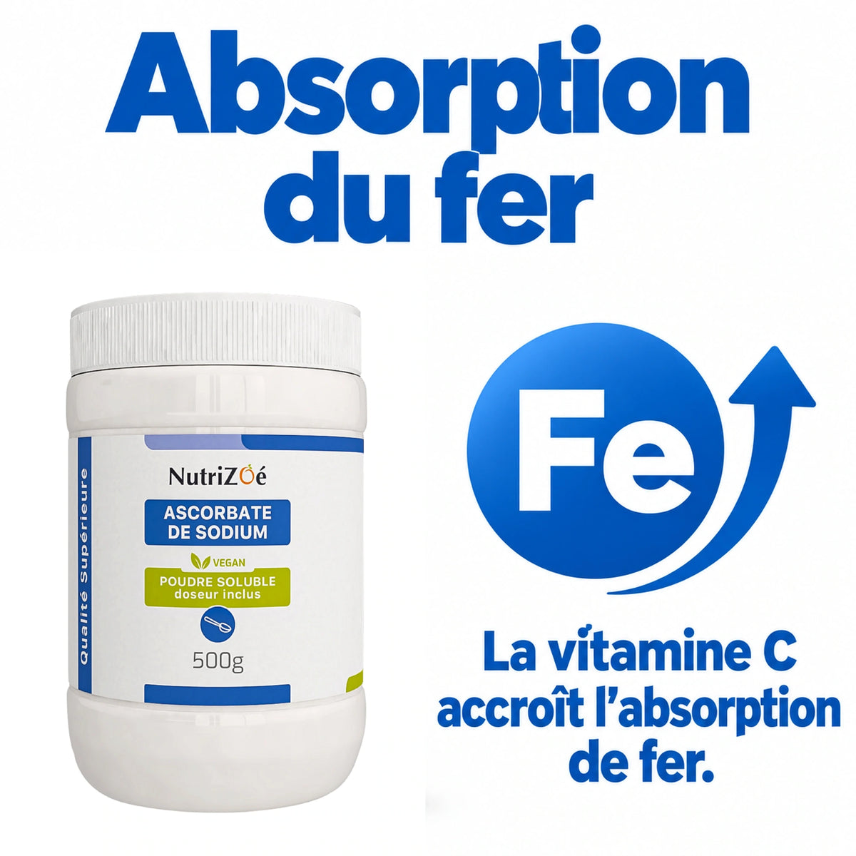 NutriZoé sodium ascorbate powder. Vitamin C increases iron absorption.