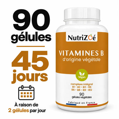 Flacon de 90 gélules de complexe B, soit 45 jours à raison de 2 gélules par jour.