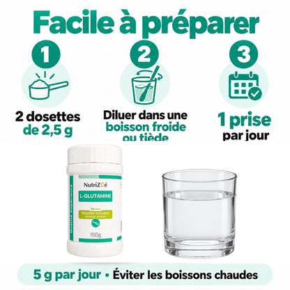 L-glutamine en poudre NutriZoé. Mode d’emploi et conseils de prise.