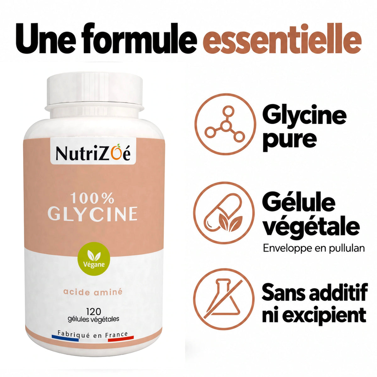 Glycine en gélules NutriZoé. Composition et pureté du produit.