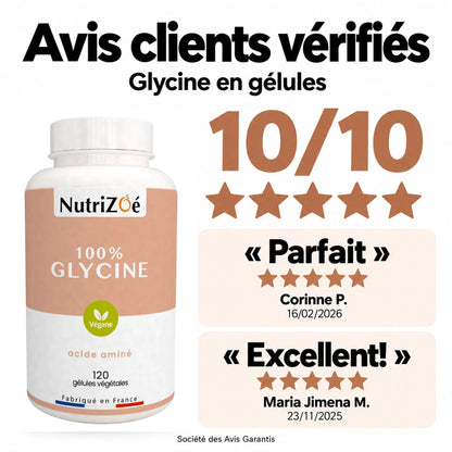 Glycine en gélules NutriZoé. Avis clients vérifiés par la Société des Avis Garantis. Note 10/10.