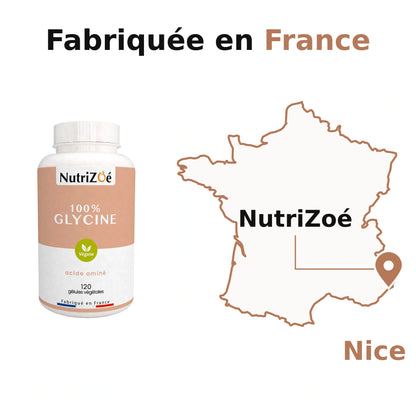 Glycine en gélules NutriZoé. NutriZoé à Nice, sur une carte de France continentale. Fabriquée en France.