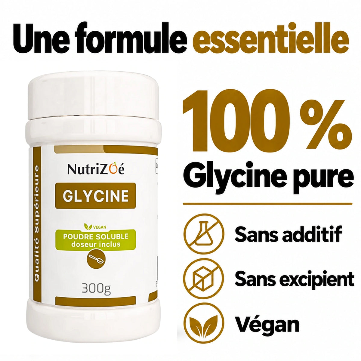 Glycine en poudre NutriZoé. Composition et pureté du produit.