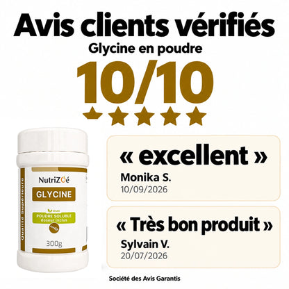 Glycine en poudre NutriZoé. Avis clients vérifiés par la Société des Avis Garantis. Note 10/10.