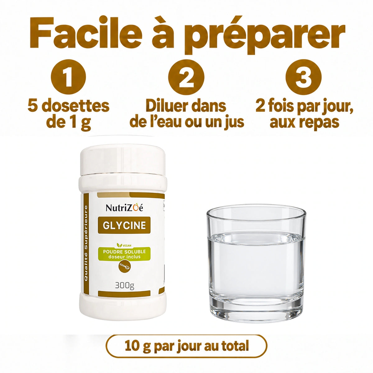 Glycine en poudre NutriZoé. Mode d’emploi et conseils de prise.
