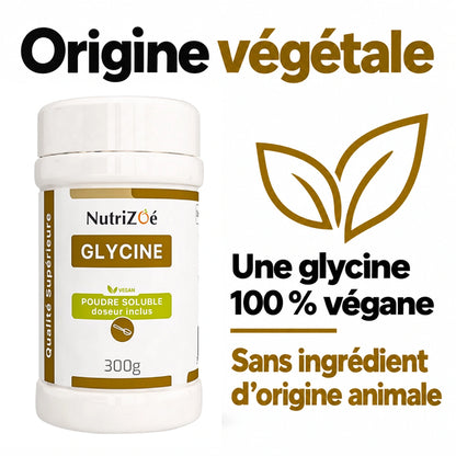 Glycine en poudre NutriZoé. Origine végétale et composition végane.