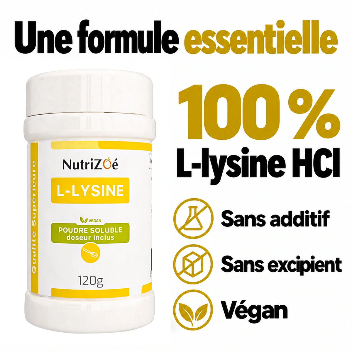 NutriZoé L-lysine powder. Product composition and purity.