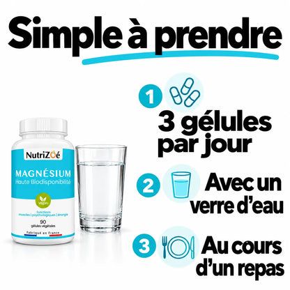 Prendre le magnésium citrate : 3 gélules par jour, avec un verre d’eau au cours d’un repas.