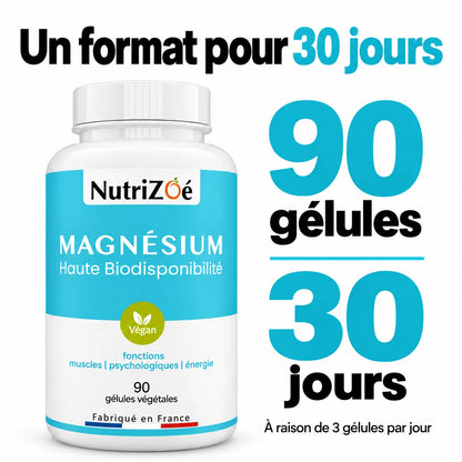 Un pilulier de 90 gélules de magnésium correspond à 30 jours, à raison de 3 gélules par jour.