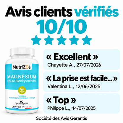 Magnésium citrate NutriZoé : note de 10/10 et témoignages vérifiés par la Société des Avis Garantis.