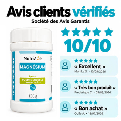 Verified customer reviews of magnesium powder: rated 10/10, Société des Avis Garantis.