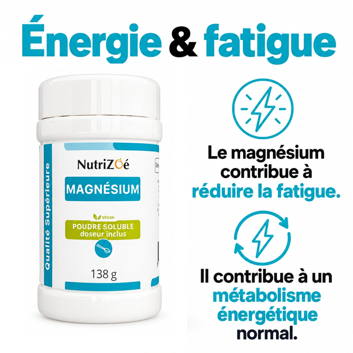Magnesium contributes to a reduction of tiredness and fatigue. Magnesium contributes to normal energy-yielding metabolism.