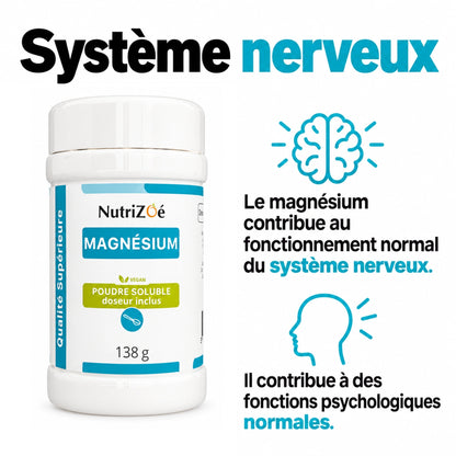 Magnesium contributes to normal functioning of the nervous system. Magnesium contributes to normal psychological function.
