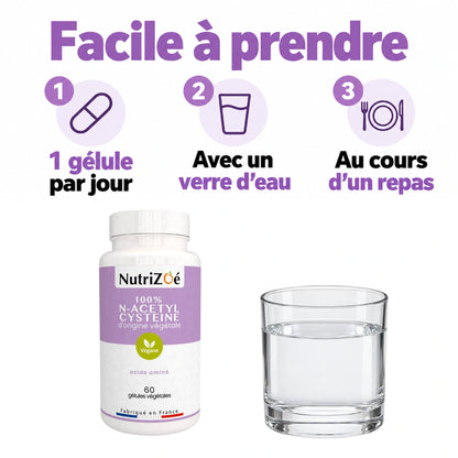 NutriZoé N-acetyl cysteine capsules. Directions for use and dosage advice.