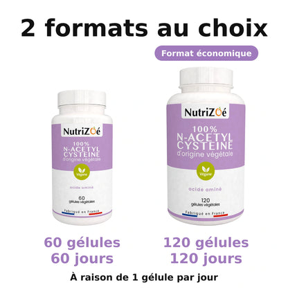NutriZoé N-acetyl cysteine capsules. Comparison of the available sizes.