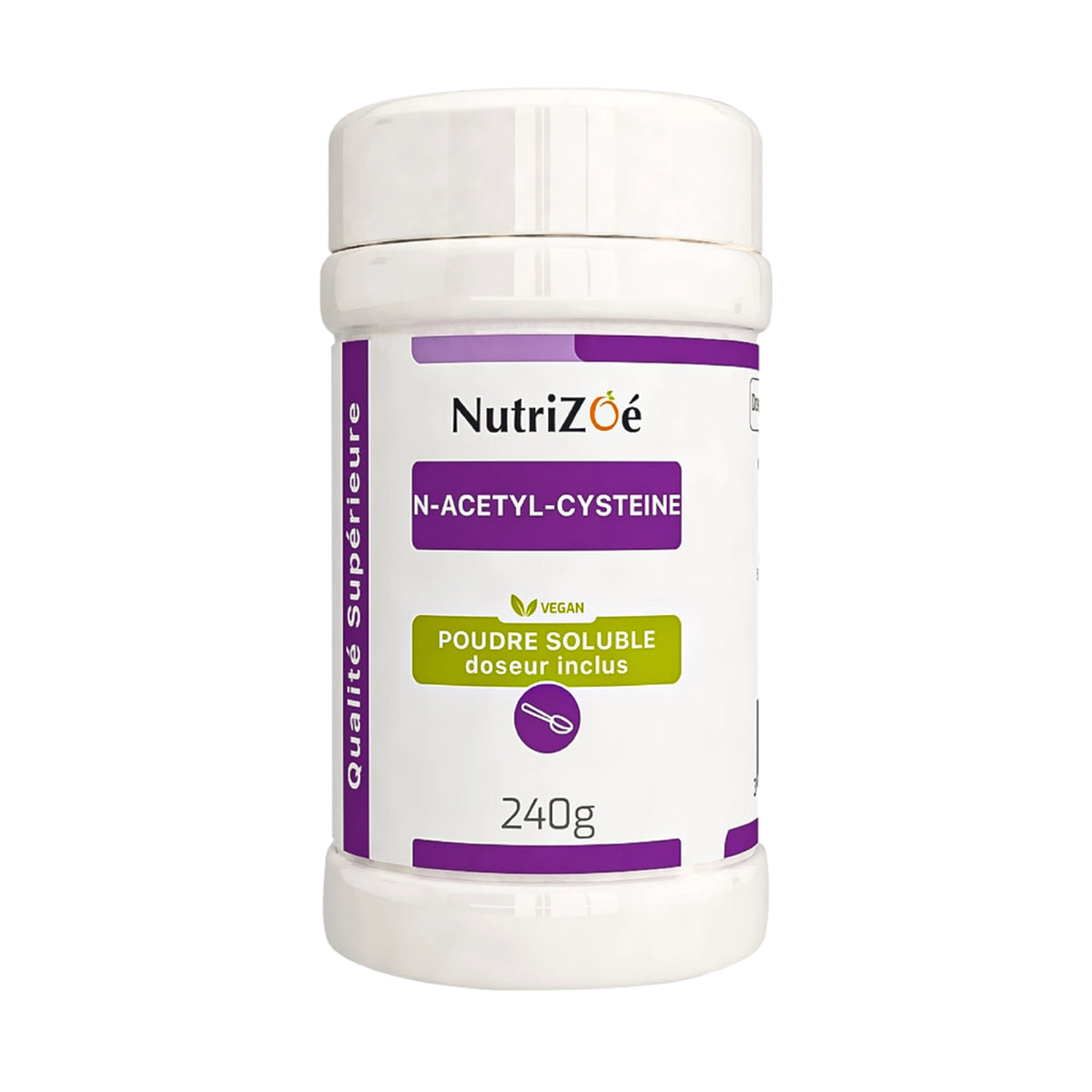 NAC en poudre NutriZoé, pot de 240 g sur fond blanc.