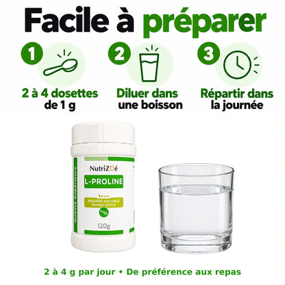 NutriZoé L-proline powder. Directions for use and dosage advice.