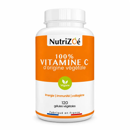 NutriZoé Vitamine C 500 mg — flacon de 120 gélules végétales sur fond blanc