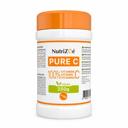 Vitamine C pure en poudre NutriZoé PURE C — pot de 250 g sur fond blanc