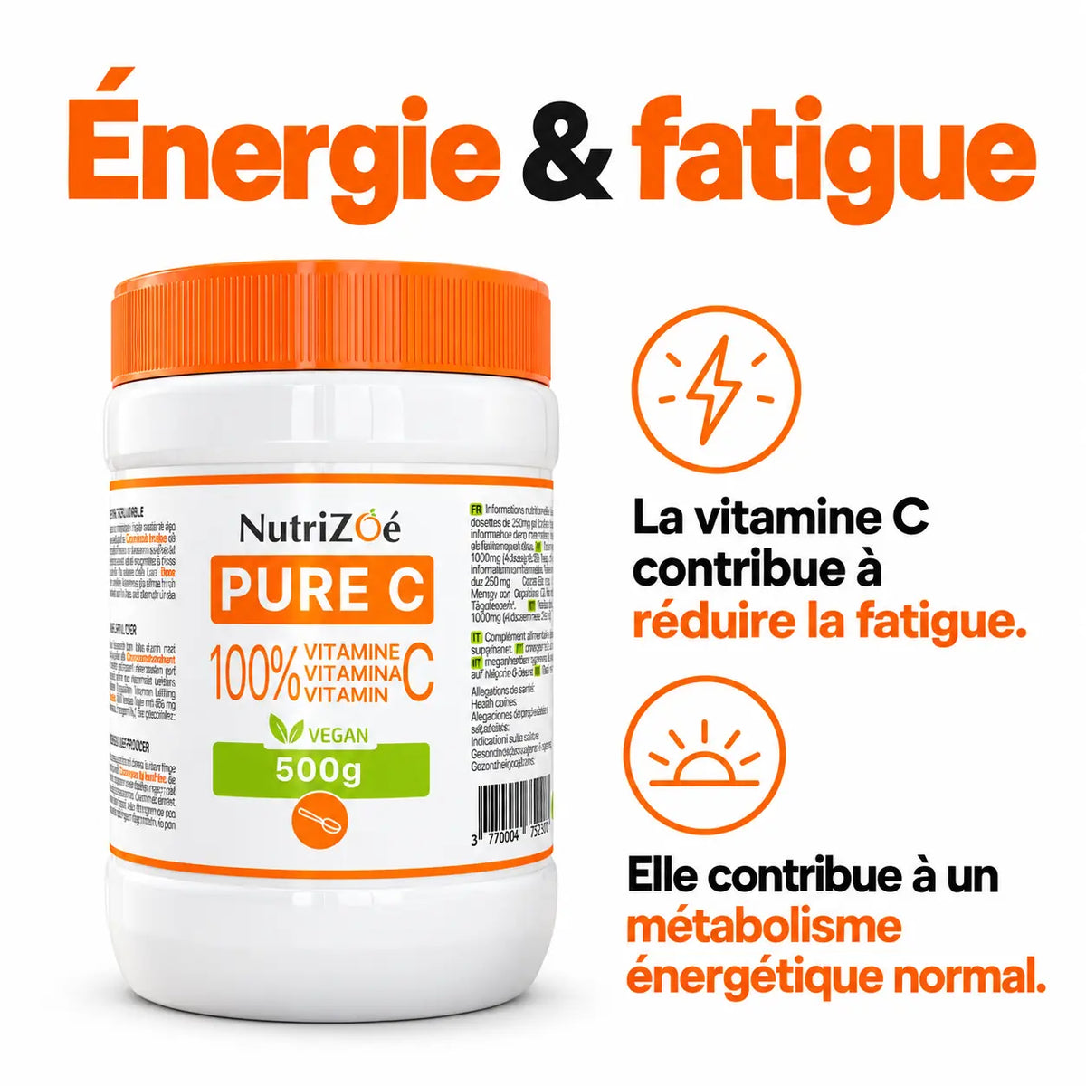 La vitamine C contribue à réduire la fatigue et à un métabolisme énergétique normal