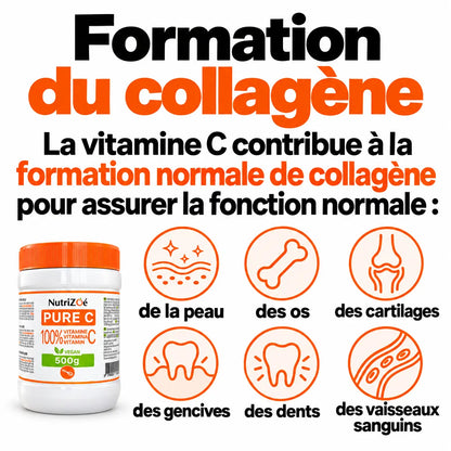 Vitamine C et formation normale du collagène : peau, os, cartilages, gencives, dents et vaisseaux sanguins