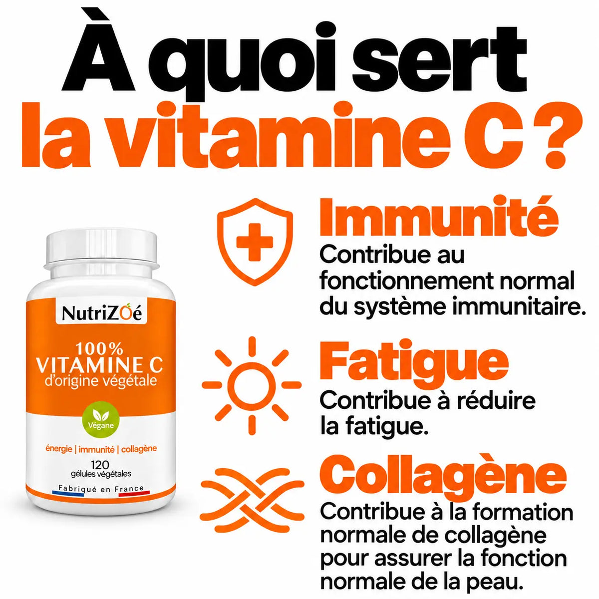 Vitamine C en gélules : immunité, réduction de la fatigue et formation normale du collagène pour la fonction normale de la peau.