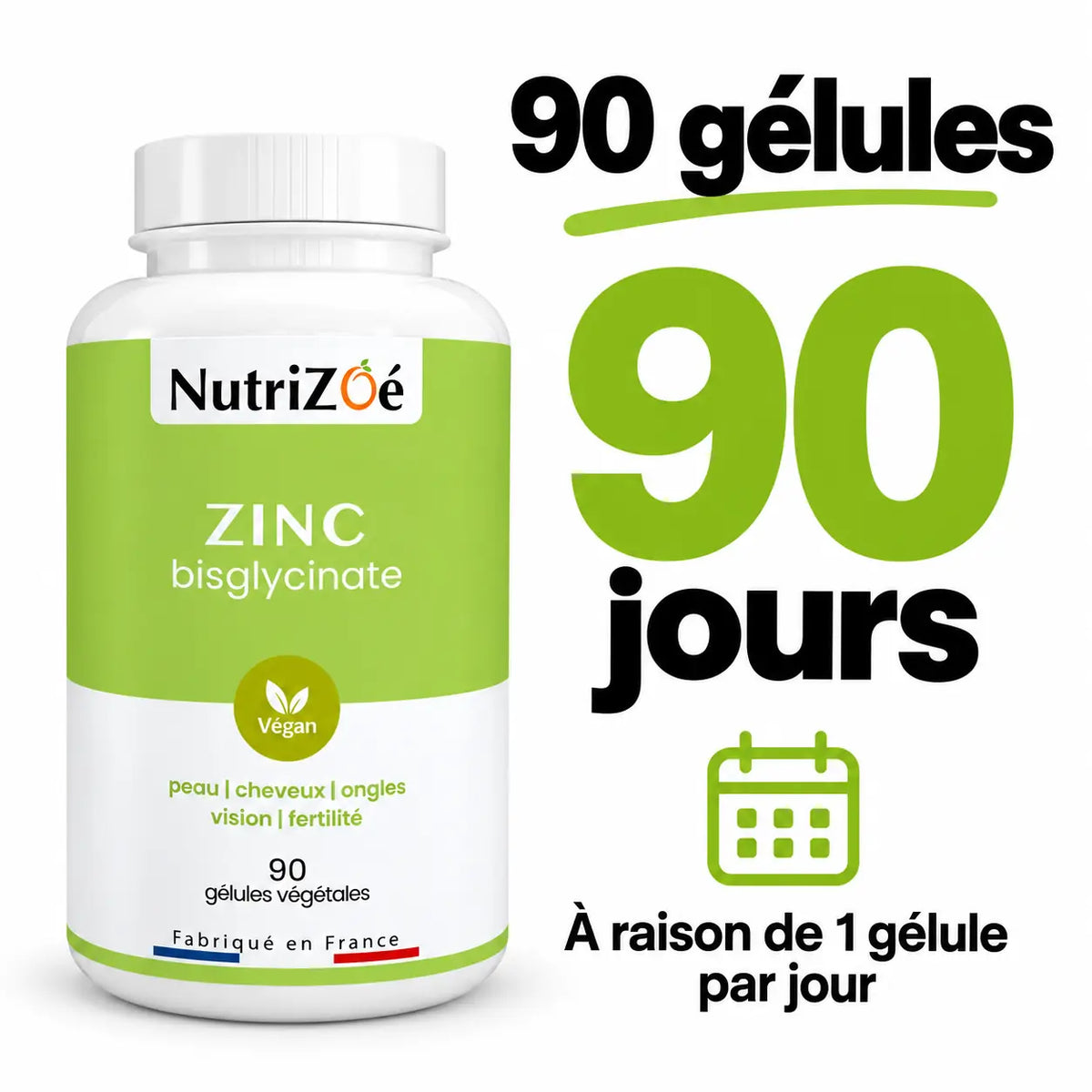 A bottle of 90 zinc capsules lasts 90 days at one capsule a day